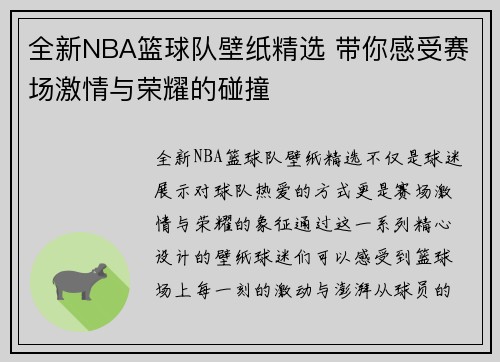 全新NBA篮球队壁纸精选 带你感受赛场激情与荣耀的碰撞