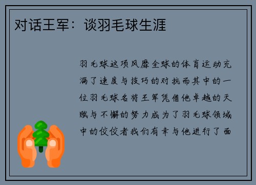 对话王军：谈羽毛球生涯