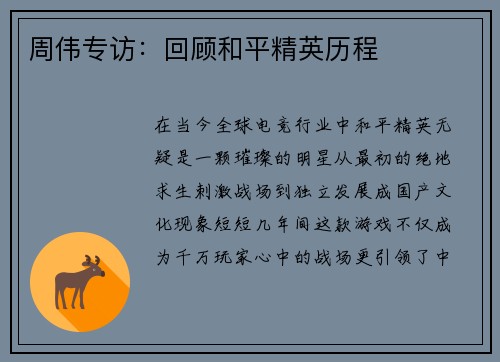 周伟专访：回顾和平精英历程