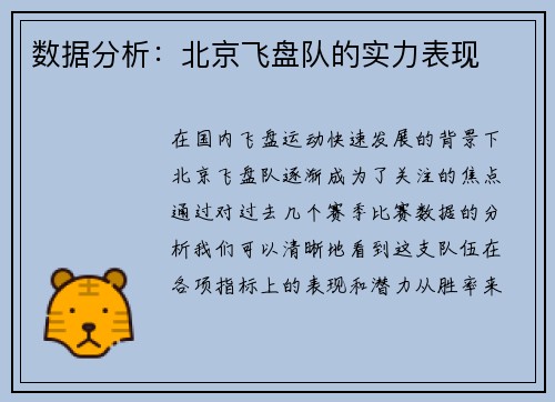 数据分析：北京飞盘队的实力表现