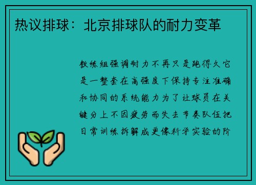 热议排球：北京排球队的耐力变革