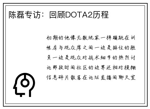陈磊专访：回顾DOTA2历程