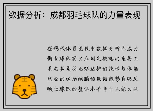 数据分析：成都羽毛球队的力量表现